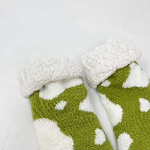 Multicolor COW Knit Green Pink Ivory Bootie Slippers Faux Shearling Lining OS - Picture 3 of 4